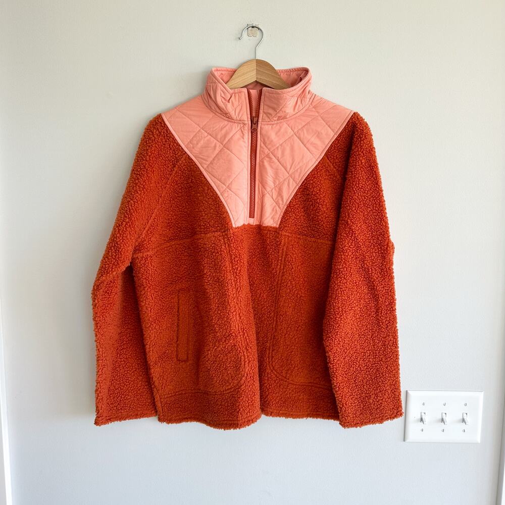 Vera Bradley Teddy Bear Fleece Colorblock Pullover Sweatshirt Orange/Pink L